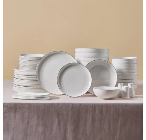 Karaca Geschirr-Set Streamline Favaro 53-teilig - Elegantes 12-Personen Tafelservice in Platin, spülmaschinenfest und ideal für festliche Anlässe oder den täglichen Gebrauch.