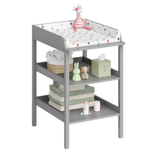 Bellabino Wickeltisch Bani, Baby Wickelregal grau, Wickelkommode mit großer Wickelfläche und viel Stauraum, Maße: H 94 cm, T 57cm, B 72cm