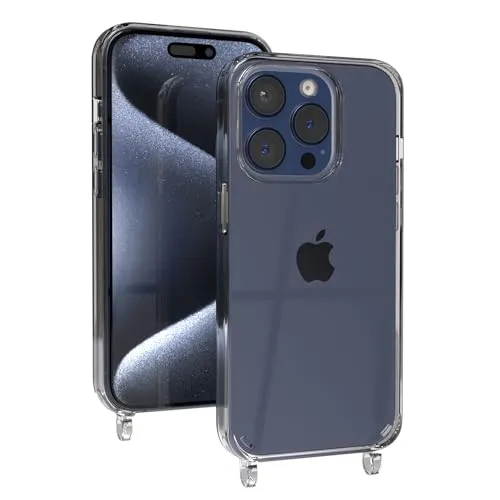 EAZY CASE Handyhülle für Handyketten mit Befestigungsösen für iPhone 15 Pro - Slim Handyhülle zum Umhängen, stoßfeste Schutzhülle mit Band kompatibel, Qi-Standard kompatibles Case