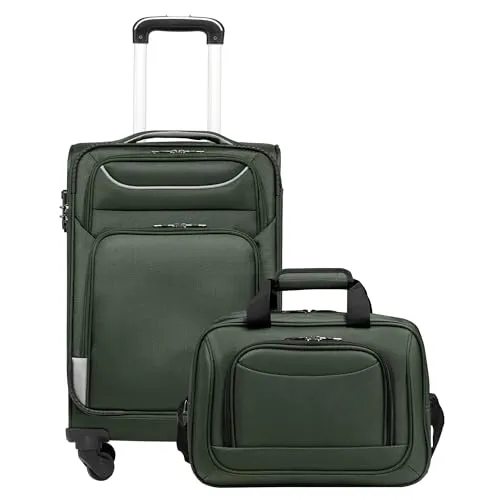 Coolife Reisekoffer Set, 2-teilig, Dunkelgrün mit TSA Schloss