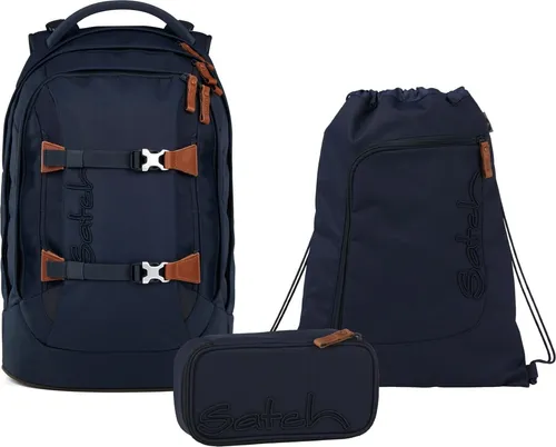 Satch Schulrucksack Pack Set (3tlg.) - inkl. Schlamperbox & Sportbeutel - Schulranzen Set mit ergonomischem Design und innovativem 3D Soft-Mesh Rückensystem für optimalen Tragekomfort. Hergestellt aus 100% recycelten PET-Flaschen, nachhaltig und umweltfreundlich.