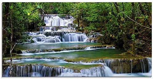 ARTland Wanddeko Glasbilder Wandbild Glas Bild einteilig 100x50 cm Querformat Natur Landschaft Wasserfall Wald Thailand Dschungel Fluss Sommer T5NK