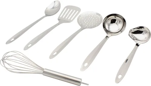 Krüger Kochbesteck-Set (Set, 6-tlg., Gemüselöffel, Saucenlöffel, Schaumlöffel, Schneebesen, Schöpflöffel, Wender), aus rostfreiem Edelstahl
