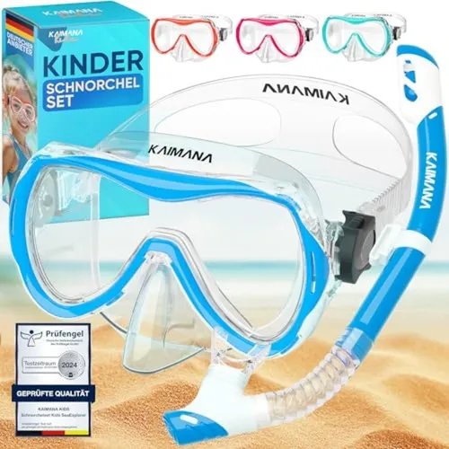 KAIMANA Tauchermaske SeaExplorer Schnorchelset Kinder inkl. Tragetasche, (Taucherbrille mit Schnorchel, Taucherbrille Kinder), Taucherbrille mit Stoffband/Silikonband