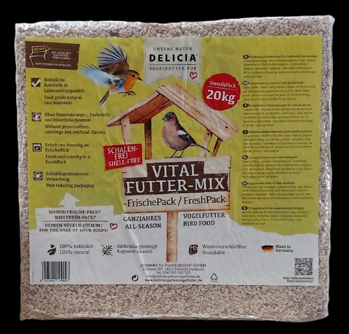 DELICIA® Vital Futter-Mix 20 kg - Ganzjahresvogelfutter - Ideal für Wintervögel, nährstoffreich und ausgewogen, perfekt für die ganzjährige Fütterung Ihrer gefiederten Freunde.