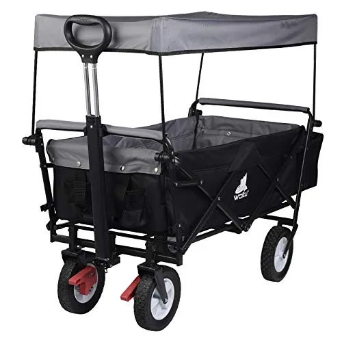 Woltu Bollerwagen mit Dach, faltbar und mit Bremse - Faltbarer Bollerwagen in anthrazit, ideal für Ausflüge und bietet zusätzlichen Sonnenschutz durch das Dach.