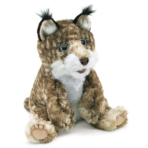 Folkmanis Hand Puppet Lynx Baby/Bobcat Kitten 3158 - Kuschelige Handpuppe für kreative Spielstunden, mit bespielbarem Maul und Beinen aus hochwertigem Plüsch – ideal für Kinder und Puppenspiel-Fans!