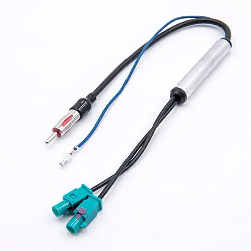 vhbw Antennenadapter von DIN (m) auf Doppel-Fakra (m) kompatibel mit Audi, Seat, VW Fahrzeugen - Antennenverstärker für Phantomeinspeisung, 35 cm