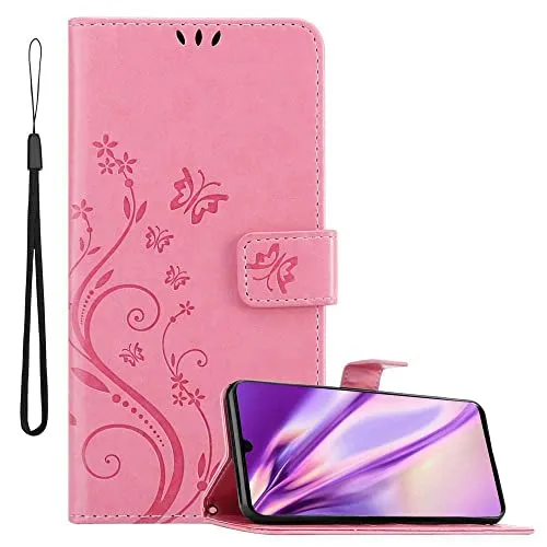 Cadorabo Hülle kompatibel mit Huawei P30 PRO Blumen Design aus Premium Kunst Leder Flip Klappbare Stoßfeste Magnetische [Standfunktion] [Kartenfächern] Cover Hülle für Huawei P30 PRO Tasche in Rosa
