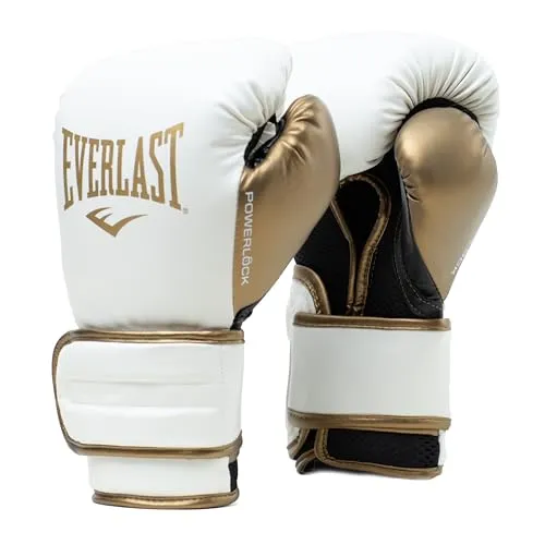 Everlast Powerlock 2R 14oz Boxhandschuhe Weiß/Gold - Boxhandschuhe mit atmungsaktiver EverCool-Technologie für trockene Hände und optimaler Handgelenkstütze – ideal für intensives Training und Fitnesskurse.