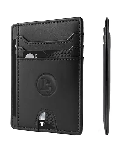 LuxyGo Kartenetui Herren aus echtem Leder mit RFID und NFC Schutz, Kreditkartenetui Slim als Kartenhalter mit Sichtfenster und Geldscheinfach, 11,5 cm mal 8 cm mal 0,4 cm, Schwarz