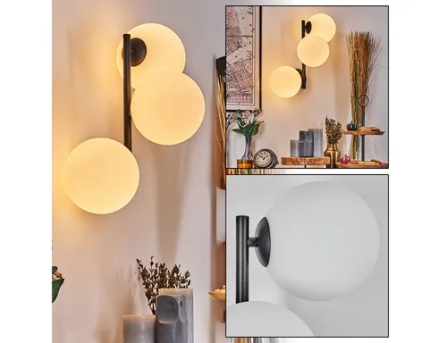 Hofstein Wandleuchte Retro/Vintage Schwarz/Weiß mit Milchglas - Moderne 3-flammige Wandleuchte für den Innenbereich im stilvollen Retro-Design. Ideal für stimmungsvolle Akzente in jedem Raum. Fassung G9, ohne Leuchtmittel.