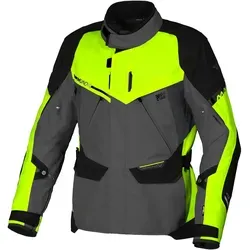 Macna Mundial Textiljacke XXL - Dunkelgrau/Neon-Gelb/Schwarz - Wasserdichte Motorradjacke mit abnehmbarer Raintex+ Membrane und Sicherheitszertifizierung. Ideal für sicheres Fahren bei jedem Wetter.