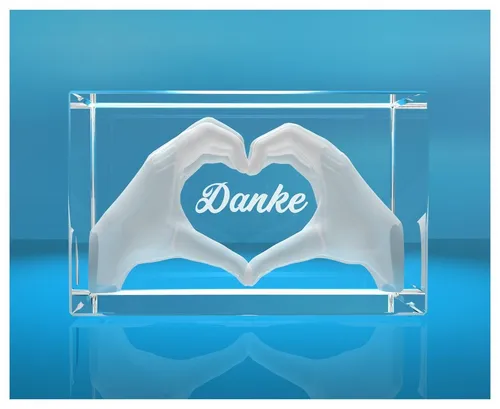 Dekofigur 3D Glasquader - Herz aus Händen mit Gravur