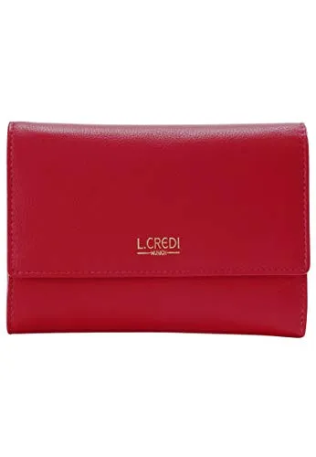 L. CREDI Geldbörse Evelyn, Leder rot - Elegante Damengeldbörse aus rotem Leder, mit 12 Kartenfächern und 4 Einsteckfächern. Praktischer Reißverschluss und kompaktes Querformat für stilvolle Aufbewahrung.