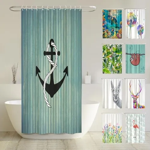 arteneur® - Anker - Anti-Schimmel Duschvorhang 120x200 - Recycelt mit Öko-Tex Standard 100 - Beschwerter Saum, Blickdicht, Wasserdicht, Waschbar, 8 Ringe & E-Book mit Reinigungs-Tipps