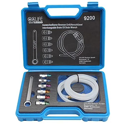 CCLIFE 8tlg Bremsen Entlüften Schlüssel Set - Bremsenentlüfter-Set mit 8 Schlüsselgrößen (7-12mm) für effizientes und blasenfreies Entlüften, inklusive 120 cm Silikonschlauch für mühelose Anwendung.