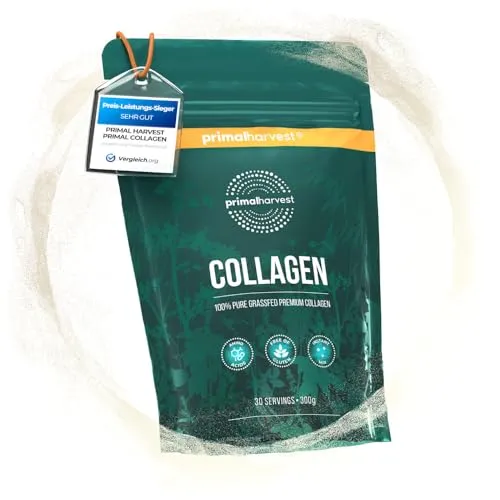 Primal Harvest Collagen Pulver - Bioaktives Premium Collagen Complex - Kollagen-Präparate mit hoher Löslichkeit, geschmacksneutral und ideal zur Unterstützung von Gelenken, Haaren und Nägeln. Hergestellt in Deutschland aus nachhaltiger Grasfütterung.