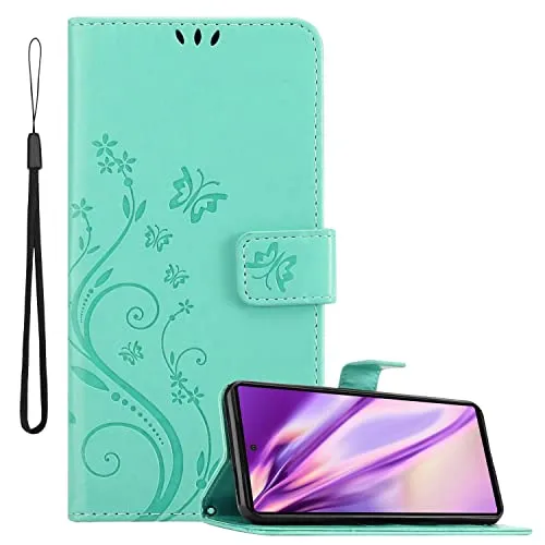 Cadorabo Hülle kompatibel mit Google Pixel 6 Blumen Design aus Premium Kunst Leder Flip Klappbare Stoßfeste Magnetische [Standfunktion] [Kartenfächern] Cover Hülle für Google Pixel 6 Tasche in Türkis