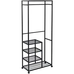 Stylischer Xxxl Kleiderwagen in Schwarz - Garderobe aus robustem Metall (75x183x35 cm) mit 4 Rollen für einfache Mobilität. Ideal für kleine Räume und sorgt für Ordnung bei Kleidung und Schuhen.