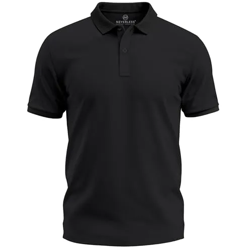 Neverless® Herren Polo-Shirt Basicshirt mit Polokragen und Knopfleiste Baumwolle Piqué Modern Fit Schwarz 3XL