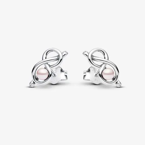 Pandora Ohrschmuck Silber Infinity Knoten mit Perle Ohrstecker 293761C01 - Elegante Ohrstecker aus 925er Sterlingsilber mit einem zeitlosen Infinity-Knoten-Design und funkelnder Perle, ideal für Damen, die ihren Look stilvoll abrunden möchten.