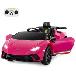 GOPLUS Kinder Elektroauto Lamborghini, 12V Kinderauto mit Fernbedienung & LED-Lichter & Musik, Hupe, USB, 3 Gang Elektrofahrzeuge 3-5 Km/h, Rosa - Rosa
