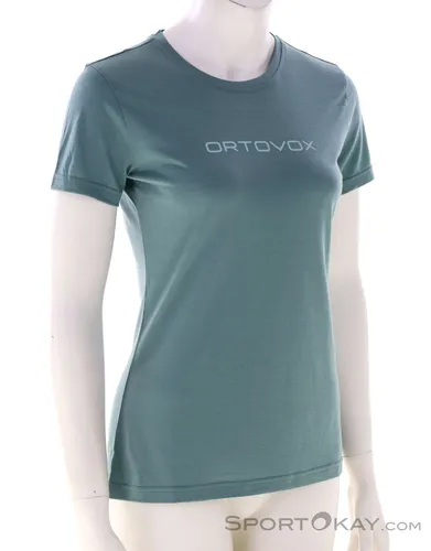 Ortovox 150 Cool Brand Damen T-Shirt - Grün - S - Hochwertiges Damen T-Shirt aus Merinowolle, atmungsaktiv und ideal für Outdoor-Aktivitäten oder Freizeit.