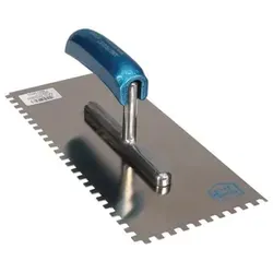 JUNG HENKELMANN Glättkelle mit gebogenem Griff - gezähnt 4 x 4 mm - Maurerkelle mit ergonomischem gebogenem Griff für besseren Halt und präzises Arbeiten, ideal für professionelle Maurer und Handwerker.