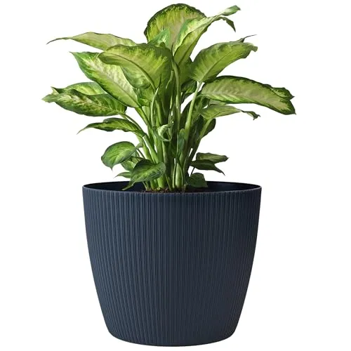 KONZEPT Blumentopf 5,2 l, gerillte Struktur 22 cm, Übertöpfe für Zimmerpflanzen aus Kunststoff ideal für Wohnzimmer, Küche und Balkon