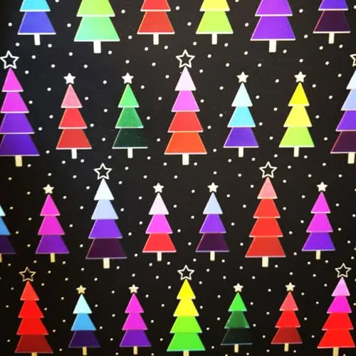 Weihnachtsgeschenkpapier 70cm x 2m Rolle Tannenbäume - Geschenkpapier mit Motiv für Weihnachten - Geschenkpapierrolle mit Weihnachtsmotiv - Weihnachtspapier Schwarz Bunt