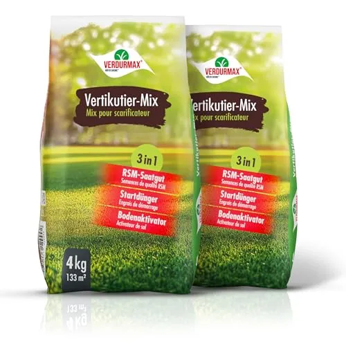 Höfer Chemie Rasendünger VERDURMAX® 3in1 - 2 x 4 kg - Effektiver Rasendünger für grünen, gesunden Rasen. Mit 3in1-Formel für optimale Nährstoffversorgung und Pflege, ideal für die Gartenpflege.