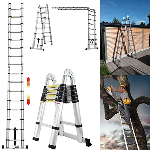 5M Teleskopleiter ausziehbare Leiter Aluleiter Ausziehleiter Anlegeleiter 16 Sprossen Mehrzweckleiter 150kg Belastbarkeit Sicherheitsverriegelung Leiter