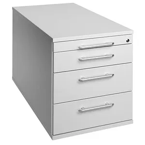 Hammerbacher Rollcontainer H-Serie TC30 - Büroschränke mit 4 abschließbaren Schüben, ideal für sichere Aufbewahrung und Ordnung im Büro. Robuste melaminharzbeschichtete Spanplatte in lichtgrau.
