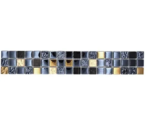 Mosaik Borde schwarz mit gold Glasmosaik Naturstein glänzend Quadrat Wand Küche Bad