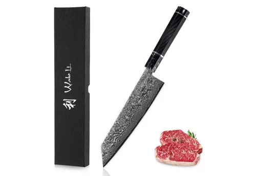Wakoli Kuroyami Damastmesser - 20 cm Kiritsuke Chefmesser - Kochmesser aus 67 Lagen Damaststahl mit ergonomischem achteckigem Griff, perfekt für präzises Schneiden in der Küche.