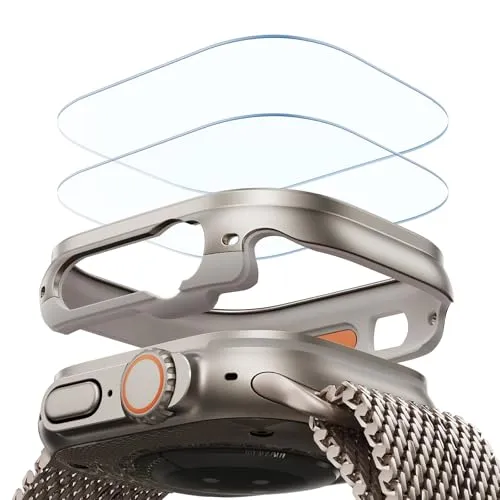 ESR Hülle für Apple Watch Ultra 3/2/1 mit Displayschutz 49 mm (2025/2024/2023/2022), Militärischer Schutz, Aluminiumlegierungs-Hülle mit 2er-Set Armorite Glas, Original-Look bewahren, Titan