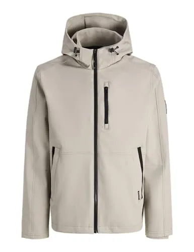 Jack & Jones Adam Dover Jacke Herren - Beige - L - Warme Winterjacke mit fester Kapuze und praktischen Taschen, ideal für kalte Tage. Regular Fit und winddicht für besten Tragekomfort.