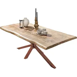TPFLiving Tisch Nestos 160x90 cm aus Mangoholz - Einzigartiger Esstisch mit massiver Mangoholzplatte und industriellem Metallgestell. Ideal für gesellige Abende und ein echter Blickfang in Ihrem Essbereich.
