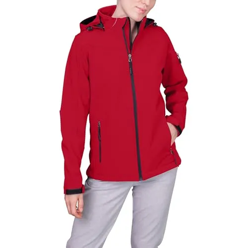HRM Damen Hooded Softshell Jacket, rot, Gr. XL I Premium Softshelljacke Damen wasserabweisend I 5.000mm Wassersäule I Funktionsjacke I Workwear I Hochwertige & nachhaltige Damen-Bekleidung
