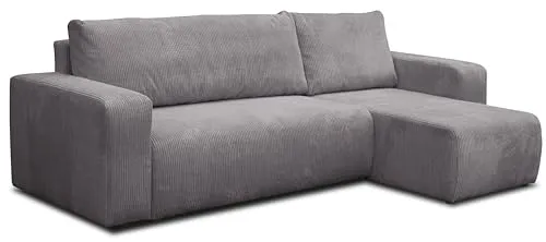 VENASI LUNA Ecksofa mit Schlaffunktion und Bettkasten - Ecksofa mit Schlaffunktion 125×200 cm und integriertem Bettkasten für praktischen Stauraum. Ideal für kleine Räume – flexibel montierbare Ottomane und hochwertiger Cordstoff sorgen für Stil und Komfort.