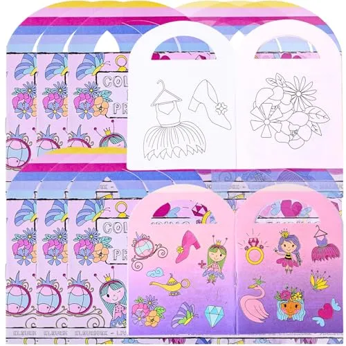 TE-Trend 12 Stück Prinzessin Mini Malblock Mädchen Malbuch Kinder Set mit je 15 Sticker als Mitgebsel oder Mitbringsel bestens geeignet.