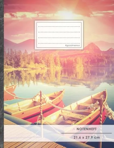 Notenheft: DIN A4 • 48 Seiten, 24 Blatt, 12 Systeme, „Freedom“ • Original #GoodMemos Schulheft • Mit Inhaltsverzeichnis und Seitenzahlen, Noten-Lineatur 14