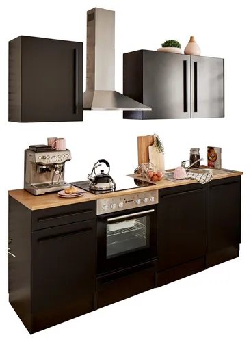 Küchenblock mit E-Geräten JAZZ 8 (Zeile) II - schwarz - Küchenblock mit E-Geräten, inklusive hochwertiger Elektrogeräte und modernem Design, ideal für jede Küche.