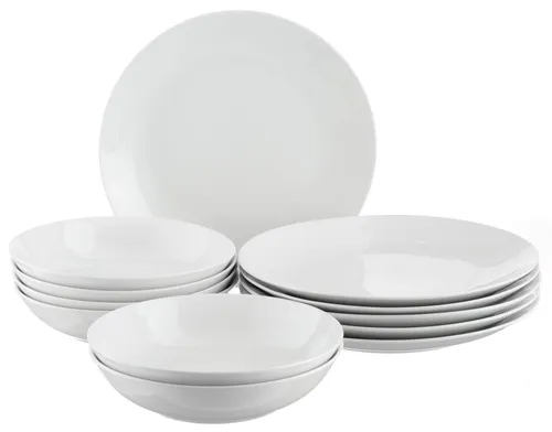 my home Tafelservice Angi (12-tlg) für 6 Personen - Elegantes Porzellan Geschirr-Set in harmonischer Coupeform, spülmaschinen- und mikrowellengeeignet – perfekt für jeden Anlass!