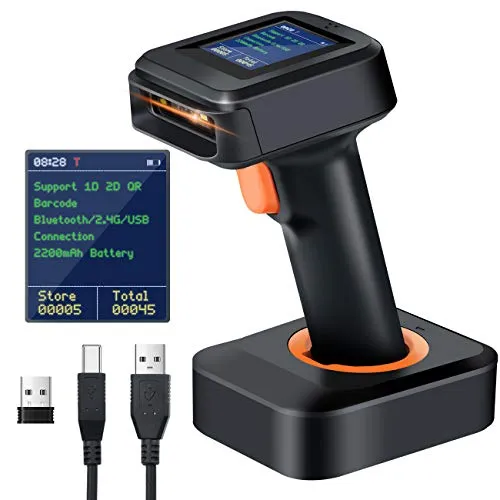Tera 2D HW006 Barcode-Scanner - Kabelloser QR-Code-Scanner mit Bluetooth, LED-Display für Scan-Status und lange Akkulaufzeit von bis zu 15 Tagen im Standby-Modus.