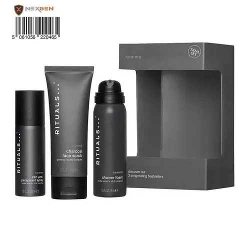 Pflege-Geschenkset Homme Collection, 3-teilig - Duschlotionen & Duschgels, stilvolle Geschenkbox mit Duschgel, Spray und Scrub für die perfekte Herrenpflege.