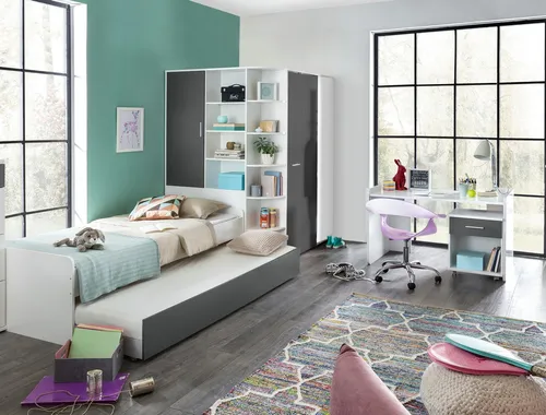 Wimex Jugendzimmer-Set Joker, 7-teiliges Komplettset - Jugendzimmer-Set mit Eckschrank und Bett mit Auszugsliege, ideal für optimale Raumnutzung und modernes Design.