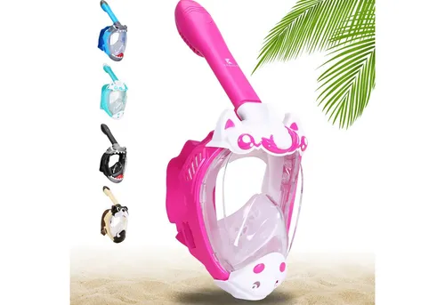 Khroom Schnorchel Schnorchelmaske für Kinder - Vollgesichtsmaske in Rosa - Taucherbrillen für Kinder ab 3 J., Co2 sicher und ideal für unvergessliche Schnorchel-Abenteuer im Wasser. Inklusive praktischen Netzbeutel.