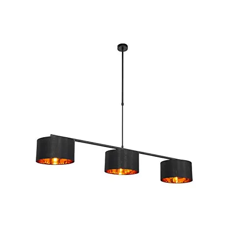 Qazqa Moderne Hängelampe 3-flammig schwarz mit Gold - Elegante 3-flammige Pendelleuchte in Schwarz und Gold, ideal für Wohnzimmer und Esszimmer. E27-Fassung, dimmbar für individuelle Lichtstimmungen. Perfekt für stilvolle Innenräume.